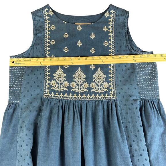 Utsa Jumper Dress Size XXL Blue Embroidered Floral Cottagecore Cotton Boho Midi - Picture 8 of 12